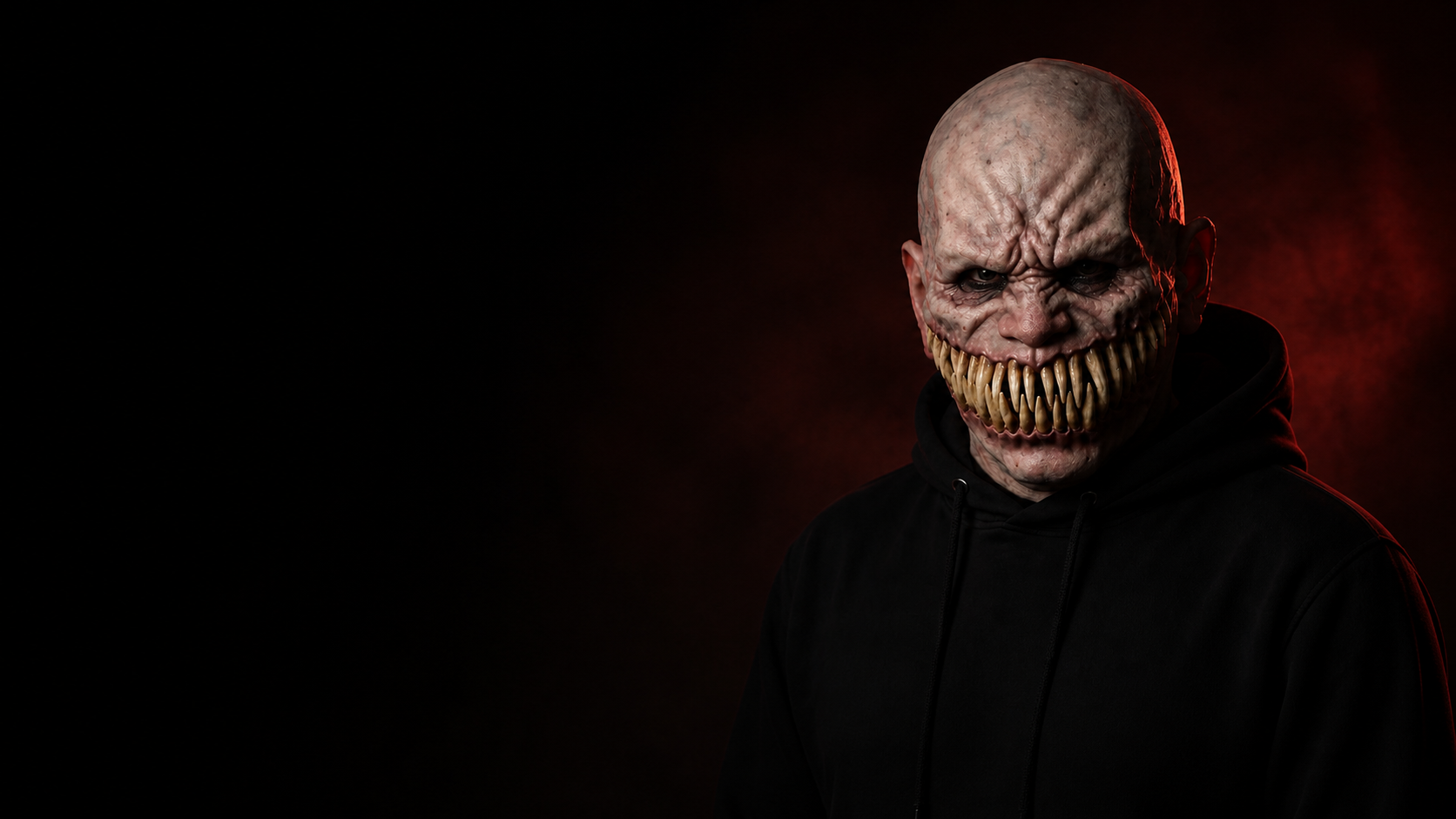 The Gagtooth character mask worn for a Halloween costume reveal